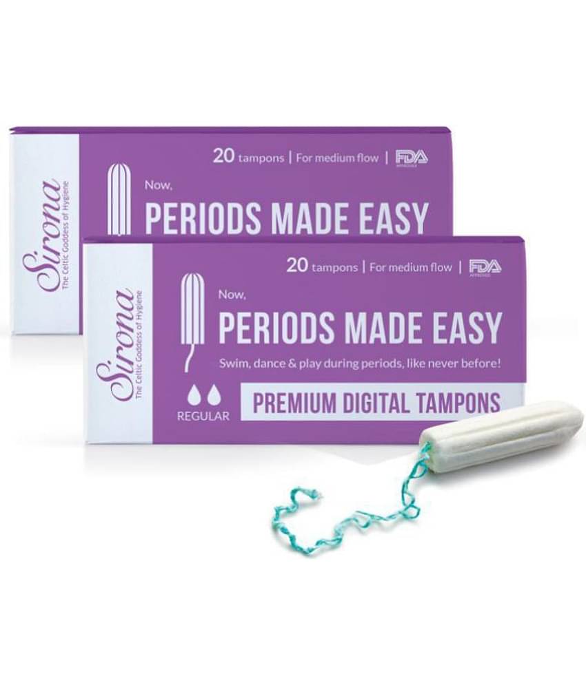 Sirona Period Made Easy Tampons - 20 Piece (Pack of 2) | For Medium & Regular Flow | Biodegradable Tampons | FDA Approved