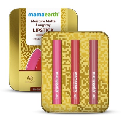 Mamaearth Moisture Matte Long Stay Lipstick Minis Gift Set - Bright and Bold | 8 Hour Moisture Lock | Up to 12-Hour Long Stay | Smudge Proof | Travel-Friendly| Gifting For Valentine's Day, Birthday, Anniversary & Special Occasions | Rakhi Gift for Sister