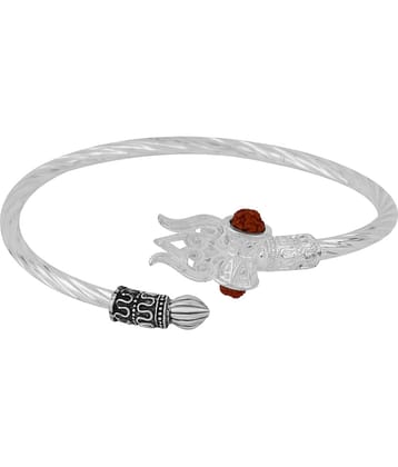 Silver Shine Rudraksha OM Trishul Damroo Designer Oxidized Kada Bracelet Unisex Bracelets for Men & Women