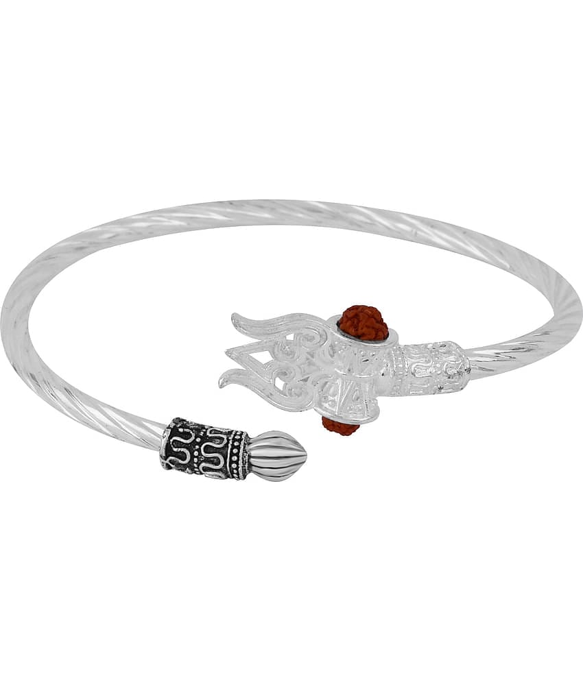 Silver Shine Rudraksha OM Trishul Damroo Designer Oxidized Kada Bracelet Unisex Bracelets for Men & Women