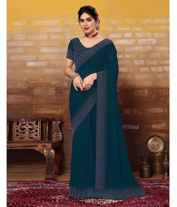 Satrani Georgette Embellished Saree With Unstitched Blouse Piece ( Maroon )