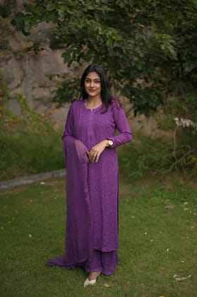 Viscose Chikankari Plazzo Set - Lara's Purple-Lara's Purple / Viscose / S