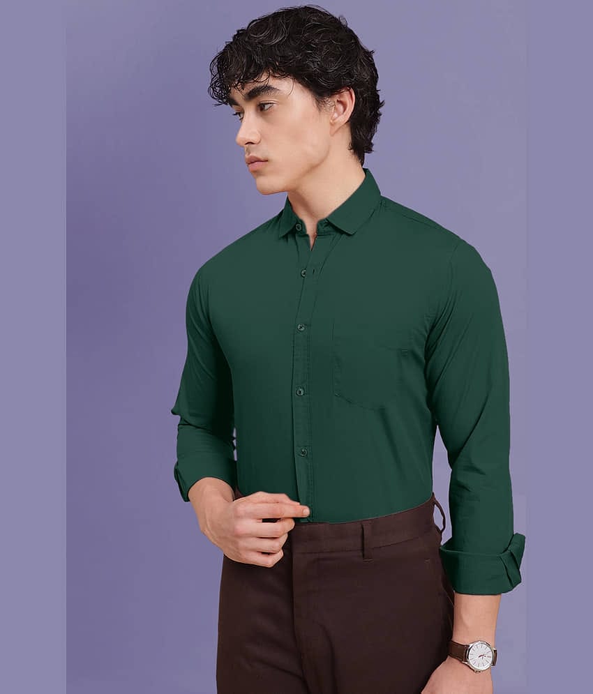 ALY JH0N 100% Cotton Regular Fit Solids Full Sleeves Men's Casual Shirt - Light Green ( Pack of 1 )