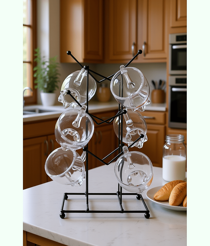 R.R.V. International 6 GLASS CUPS WITH STAND Solid Borosilicate Tea Cup 150 ml ( Pack of 1 )