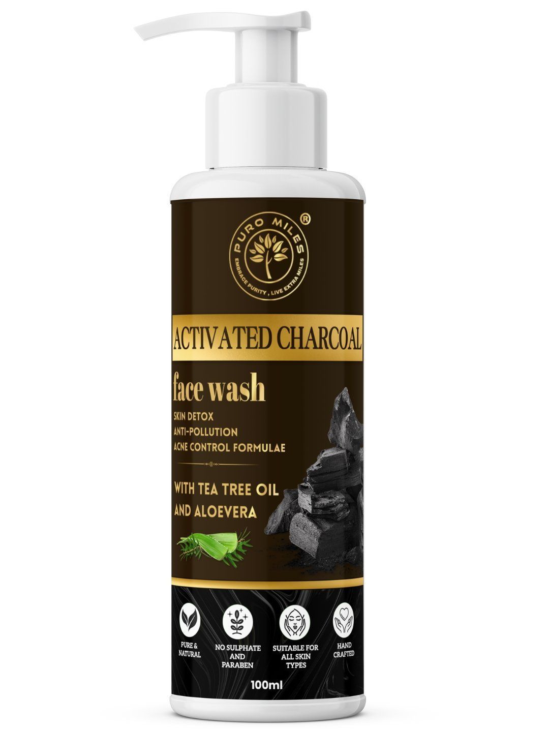 Activated Charcoal Face Wash with Tea Tree Oil and Aloe Vera