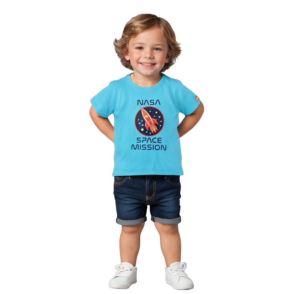 Sophisticated Kids Boys T shirt Cotton Scuba Blue Space Mission 2025 at ShopCircuit | ONDC