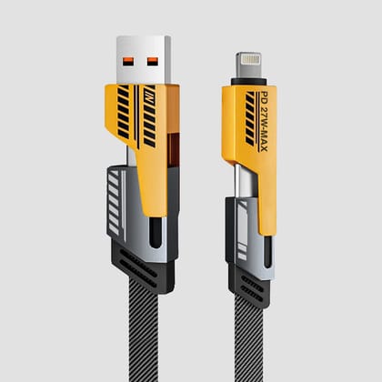 POWERUP QuadMax 27W Zinc Alloy 4IN1 Cable USB A | Type C to Type C | Lightning 1.2 Mtr / 120 cm