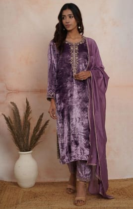 Mauve Embroidered Velvet Set of 3-S