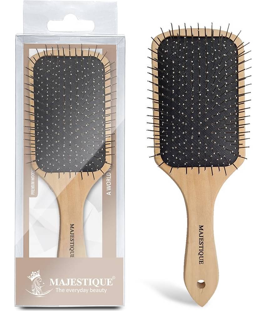 Majestique Premium Wooden Metal Pin Brush, Eco Friendly Wooden Hair Brush with Metal Pin Bristles
