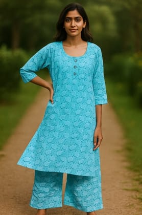 Blue Rayon Ethnic PalazzoKurti Set for Women