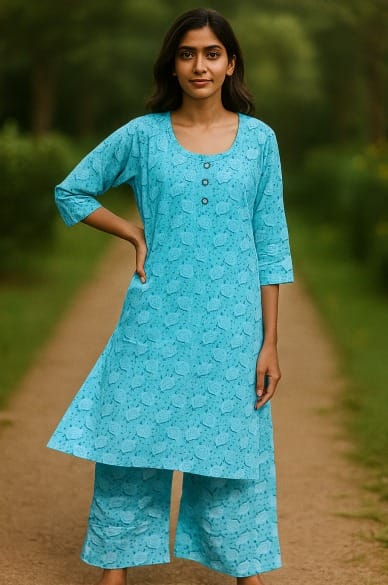 Blue Rayon Ethnic PalazzoKurti Set for Women