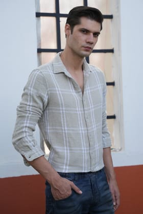 Digital - Cotton Dobby Check Shirt - Pista-S-38 / PISTA
