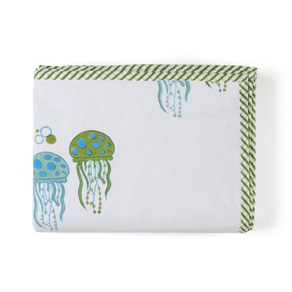 Mulmul Baby Dohar Green Blue Hand Block Printed Three Layer Blanket for Kids and Toddlers 60x90 Inches