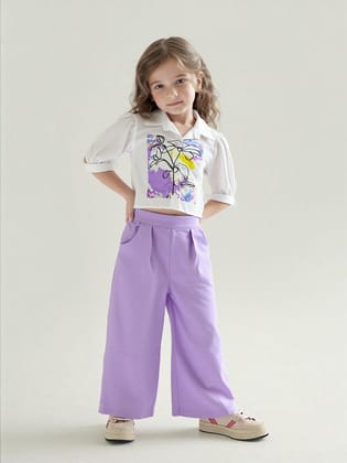 Girl's Cotton Printed Co-Ord  Set [GCS-7333](4-12 Years)-4-5Y (Size - 24) / Cotton / Lavender