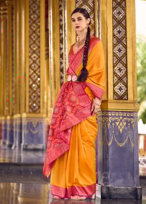 Peel Orange Woven Banarasi Silk Saree