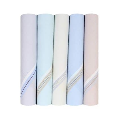 Men's Premium 100% Pure Cotton Handkerchief Light Base with Colored Border Pack of 18