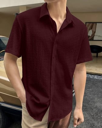 Casual Sophistication: Men's Brown Seersucker Shirt by GlamaStitch-S