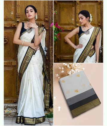 fab woven Art Silk Woven Kanjeevaram Sarees With Unstitched Blouse Piece ( White )