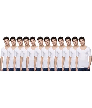 Dollar Lehar Men Combed Cotton Round Neck With Sleeve Vest - Pack of 12 - White