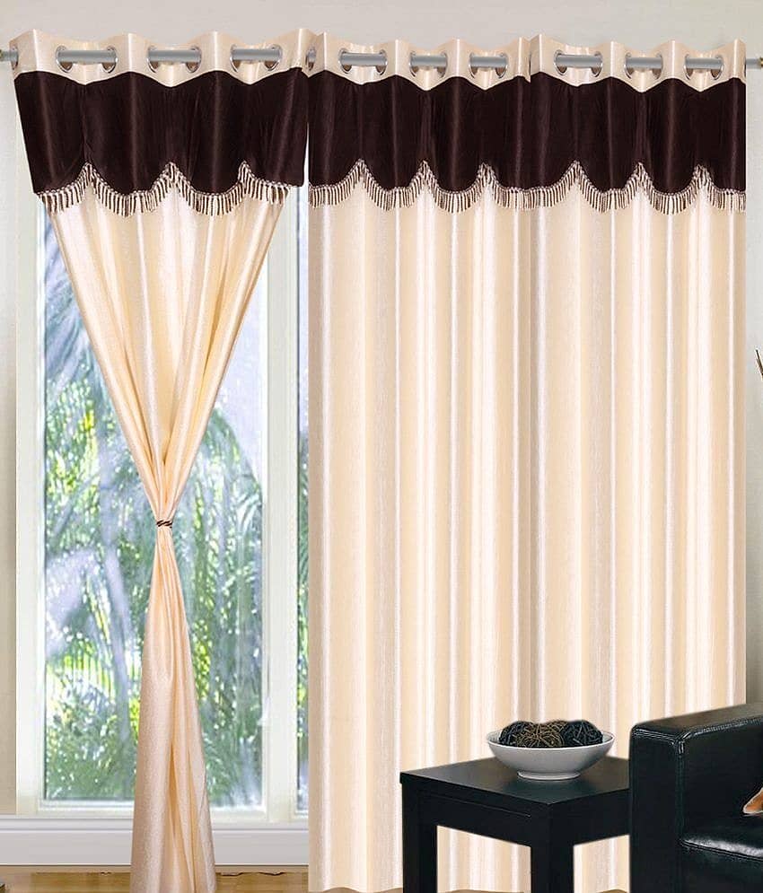 Tanishka Fabs Solid Semi-Transparent Eyelet Curtain 7 ft ( Pack of 2 ) - Beige