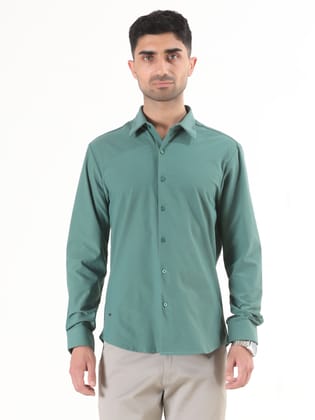 Light Green Solid Full Sleeve Shirt - Men's Semi Casual-L