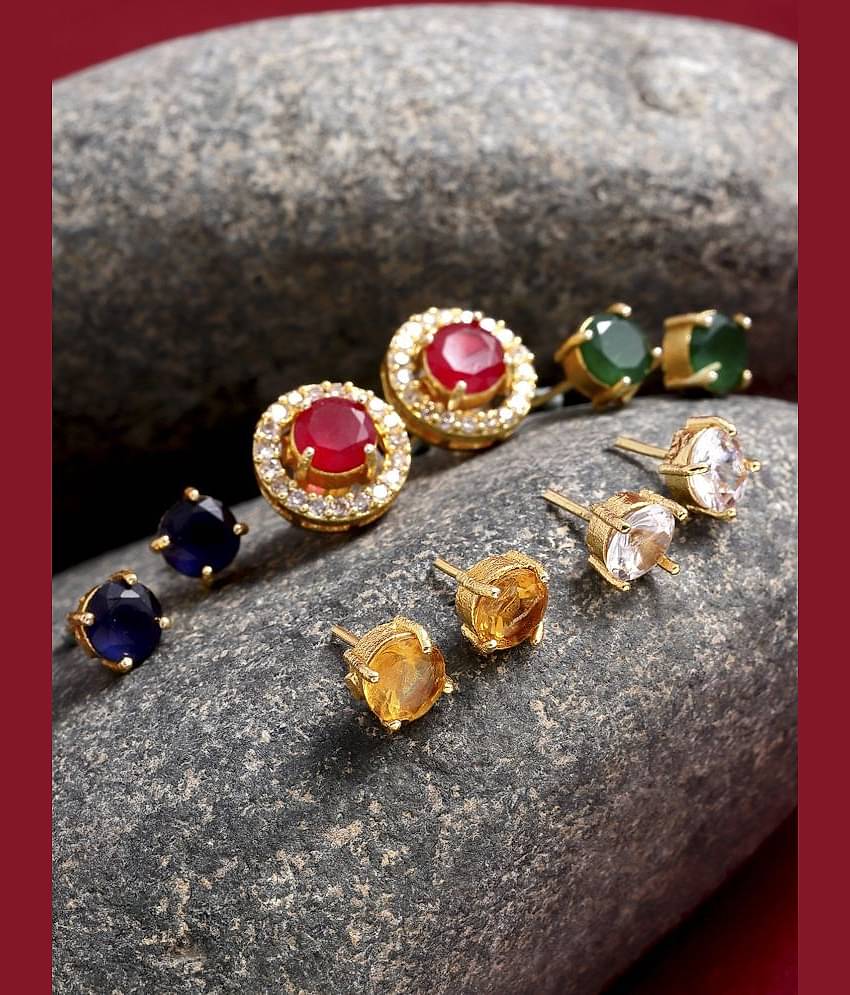 Zeneme Multi Color Stud Earrings ( Pack of 5 )