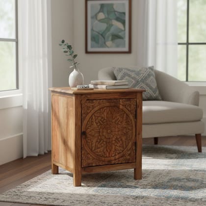 Wooden Carved Bedside Cabinet Side Storage
