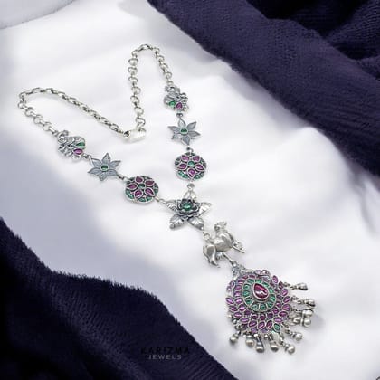 925 Tribal Elegance Real Silver Antique Long Indian women Necklace 27"
