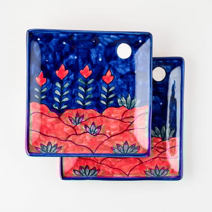 Mountain Ceramic Square Serving Platter Set of 2-7 Inches / Ceramic