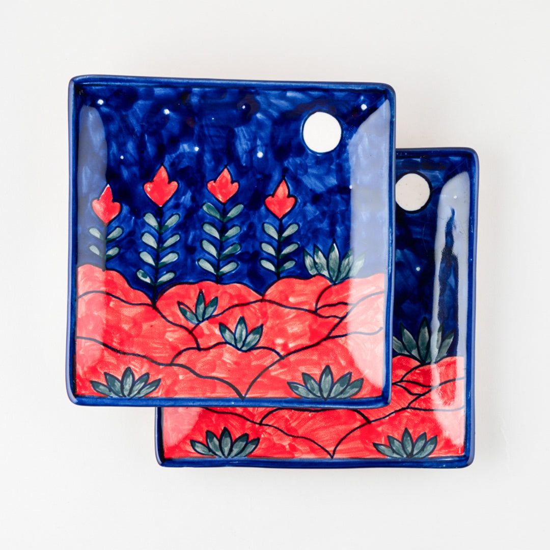 Mountain Ceramic Square Serving Platter Set of 2-7 Inches / Ceramic