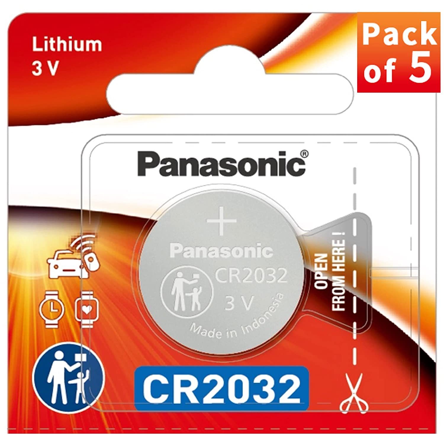 Panasonic CR2032 3V Lithium Coin Battery, 1 Battery