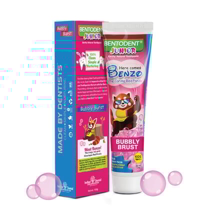 Bentodent 100% Natural Kids Bubbly Burst Toothpaste, Fluoride Free,  Sls Free, Complete oral care protection for kids, Fresh Breath, Best toothpaste for kids 2+ years 100g-Pack of 1