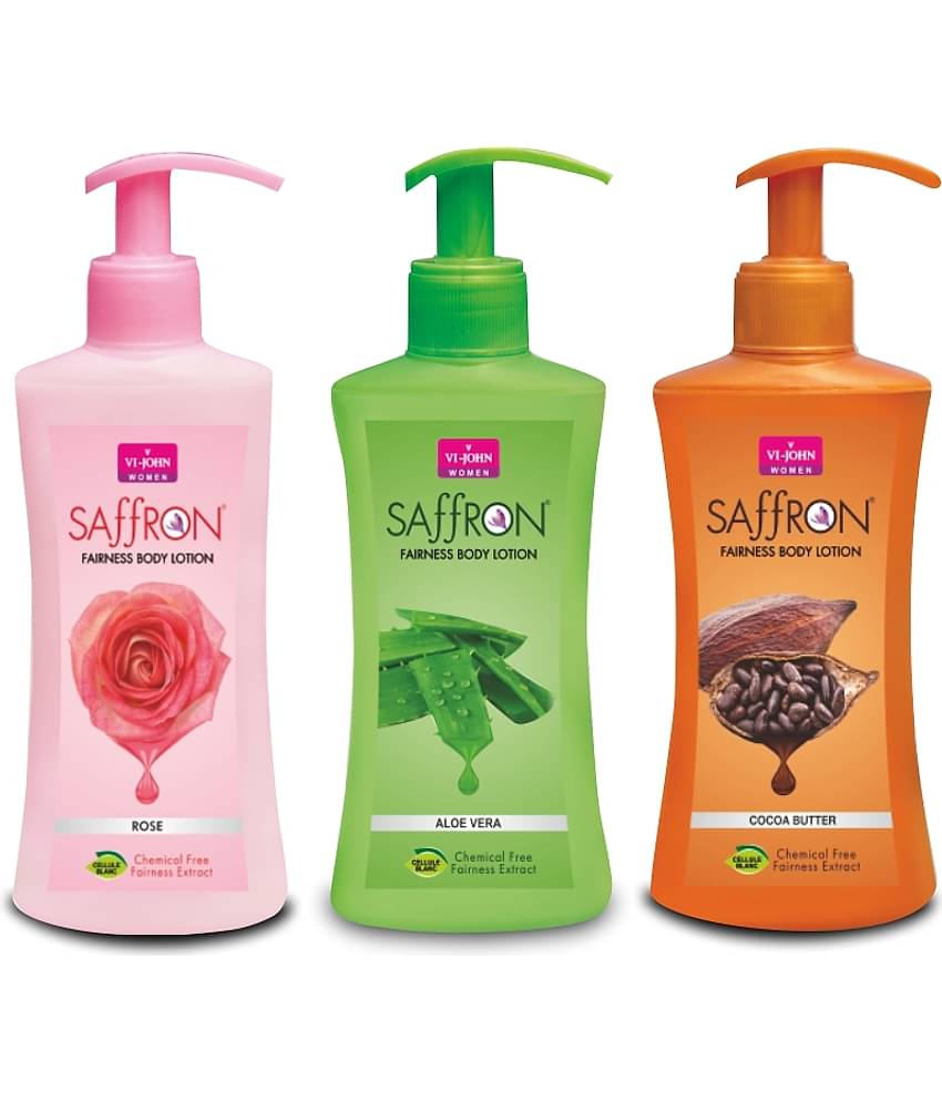 VI-JOHN Saffron Fairness Body Lotion Rose ,Aloevera & Cocoa Butter 250ml Pack of 3