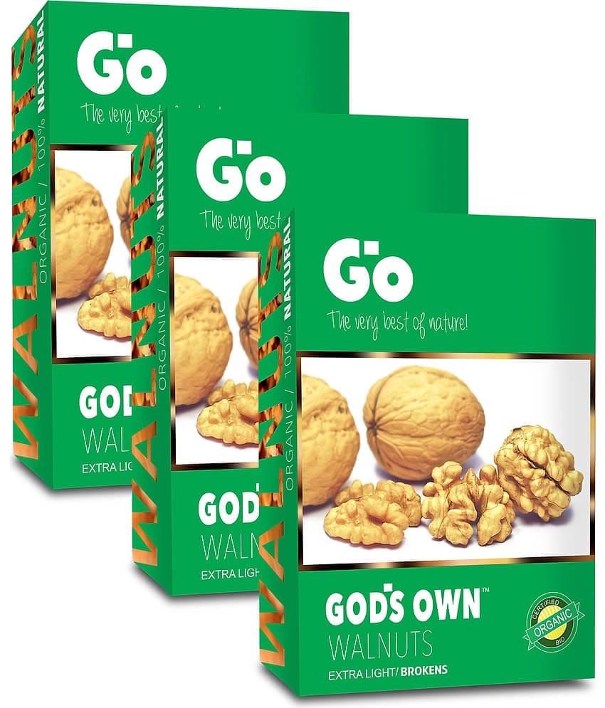 Go Organic Extra Light Broken Walnuts Kernels (Without Shell) 750g, 250g x 3 | New Crop Walnuts | Organic Walnuts Kernels | Fresh and Healthy
