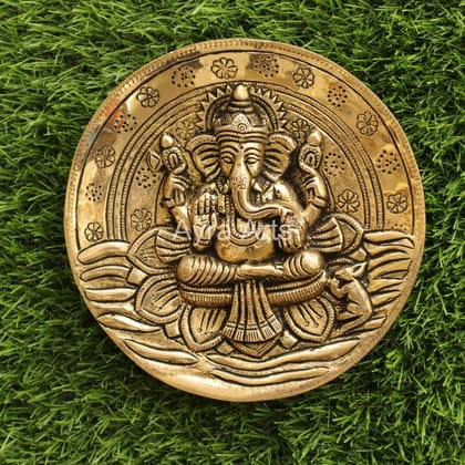 Super Fine Brass Lord Ganesha Wall Hanging Plate - 7 Inch Height