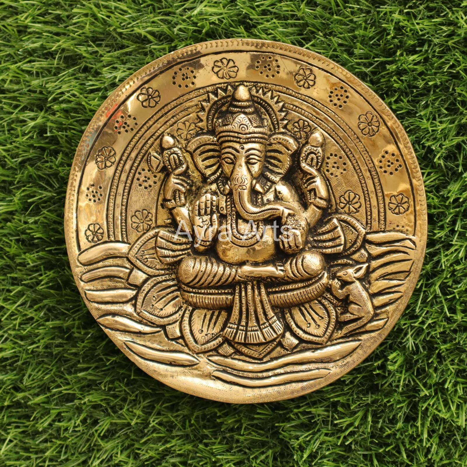 Super Fine Brass Lord Ganesha Wall Hanging Plate - 7 Inch Height
