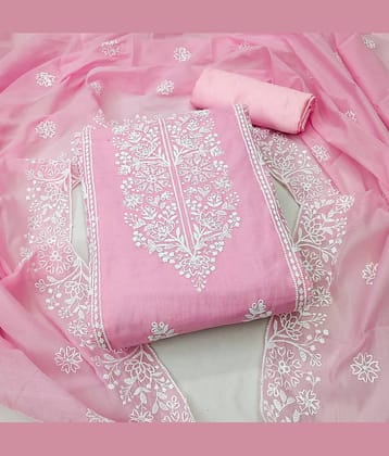 Rangtulika Ethnics Unstitched Cotton Blend Embroidered Dress Material - Pink ( Pack of 1 )