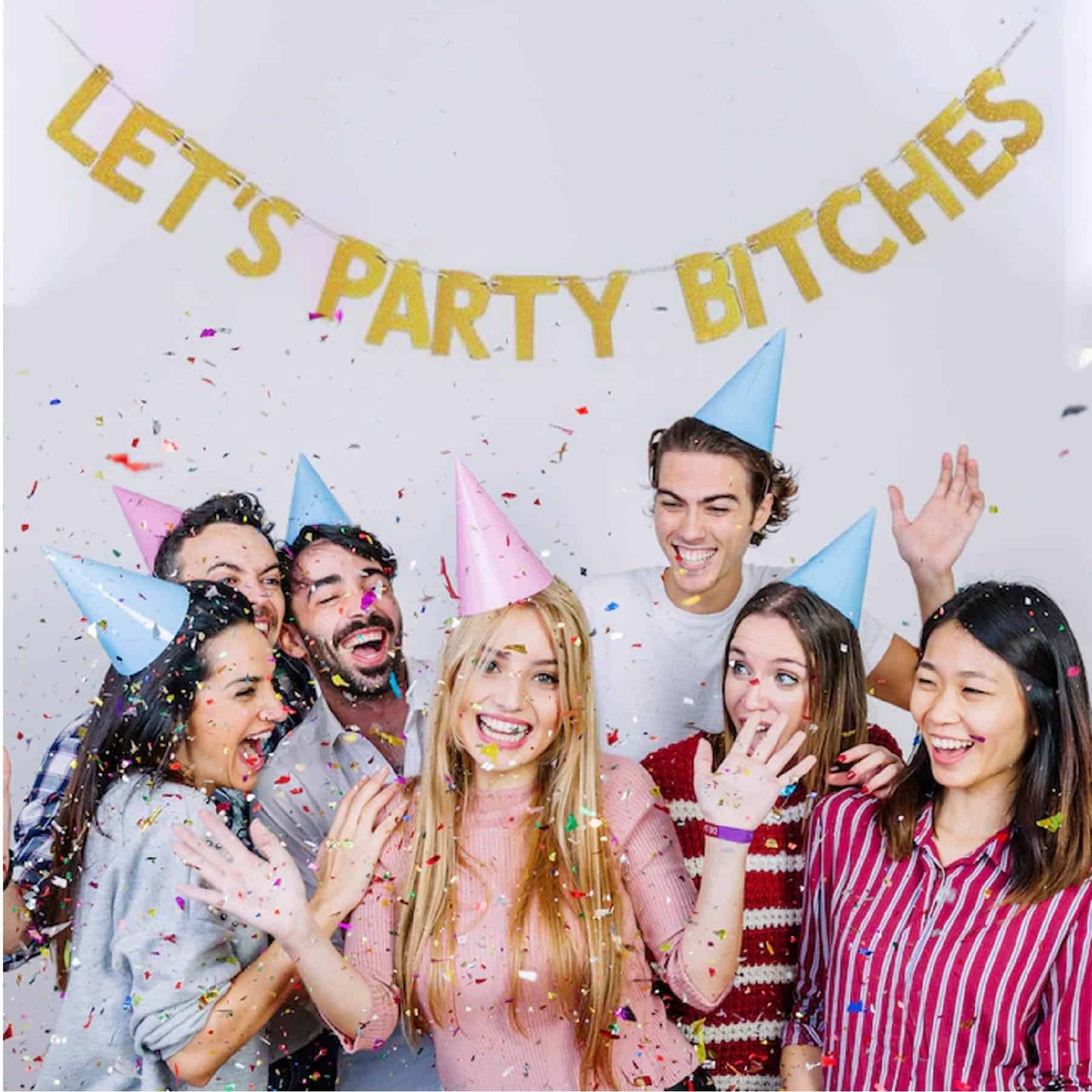 Lets Party Bitches Golden Glittery Letter Banner - 1PC