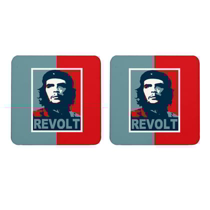 Multicolor Che Guevara Revolt Set Of 2 Square Wooden Coaster
