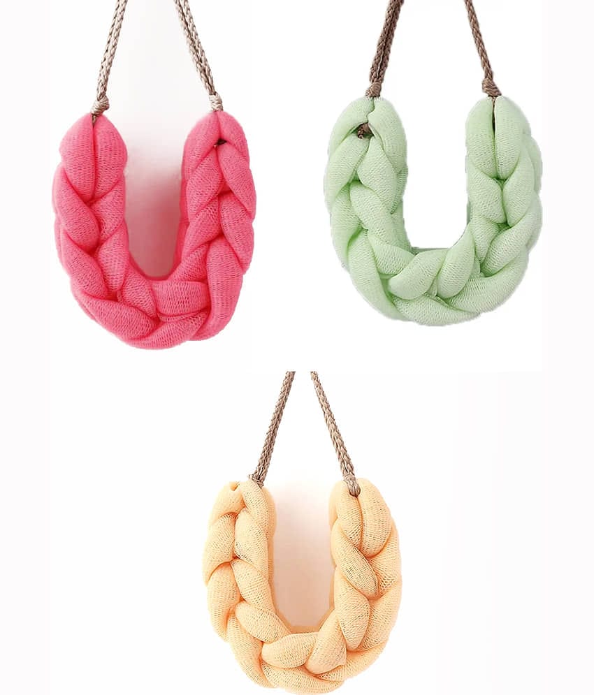 Majestique Mesh Bath Belt, Back Scrubber, Gentle Massaging Body Loofah - Pack Of 3 Color May Vary