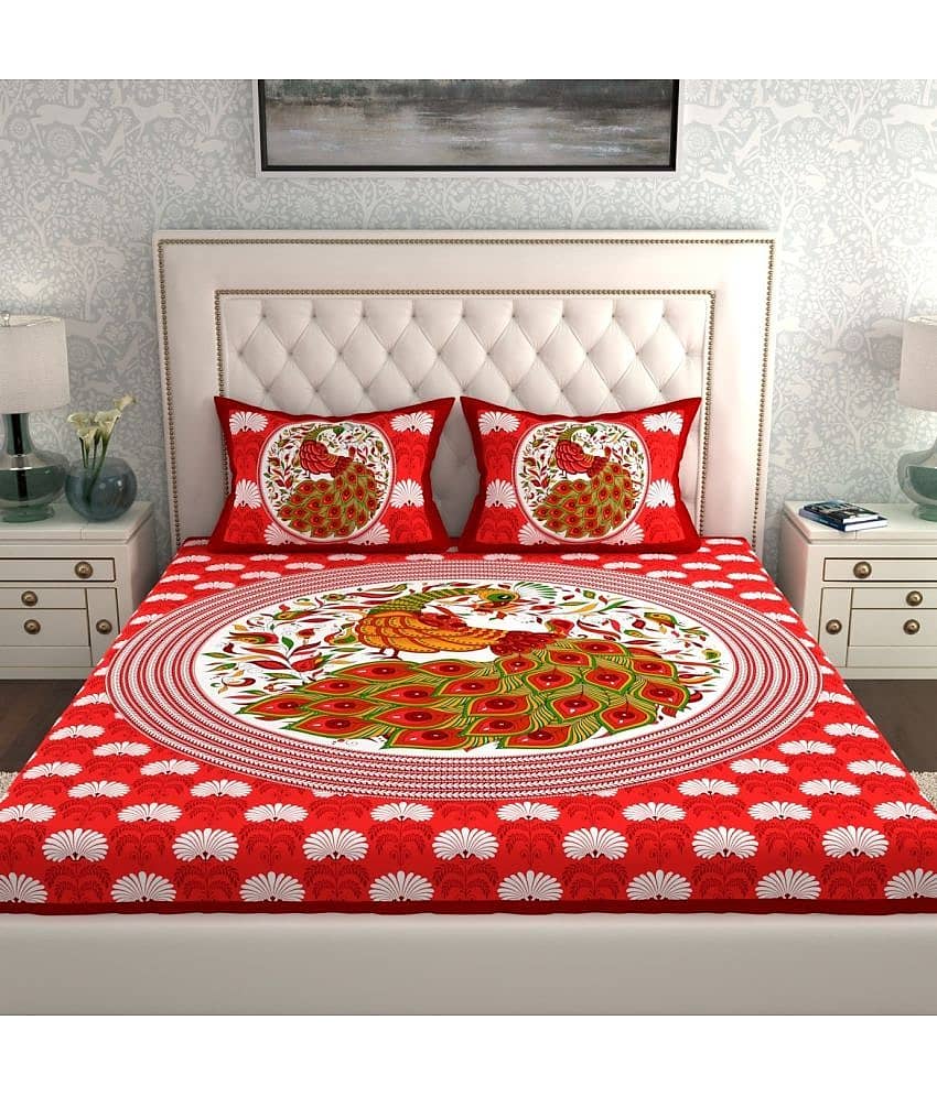 Cosito Cotton 1 Double Bedsheet with 2 Pillow Covers ( Red )