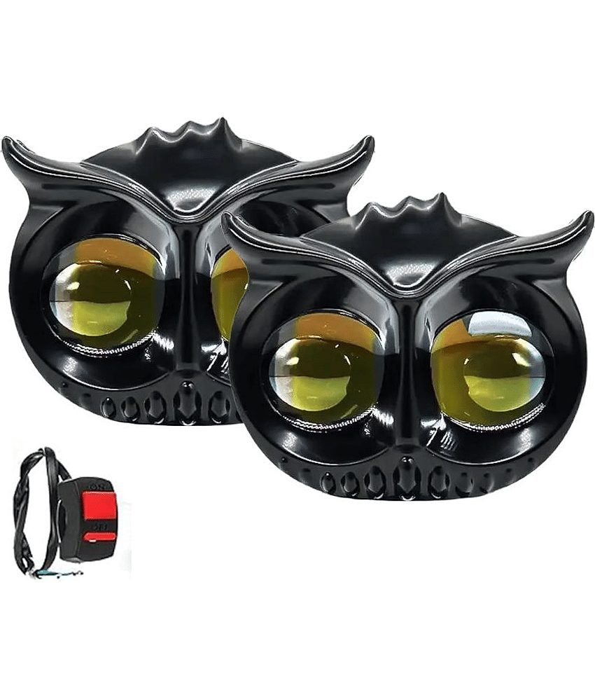 Mini Driving OWL LED Light (Set of 2, Switch) Projector Fog Light with White/Yellow + Flasher Light, 4 Modes for Bikes and Scooty