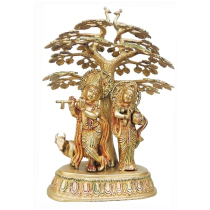 Brass Tree Radha Krishna With Cow Idol - Religious Decor Statue, Height : 16.4 Inch (BSMAS828 B)