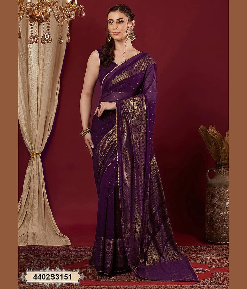 Samah Georgette Printed Banarasi saree With Unstitched Blouse Piece ( Black )