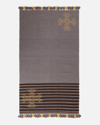 Elica Extra Weft Dhurry-Medium Black / 36" X 60" / Cotton x Wool