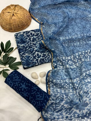 Indigo Dabu Print Kota Suit