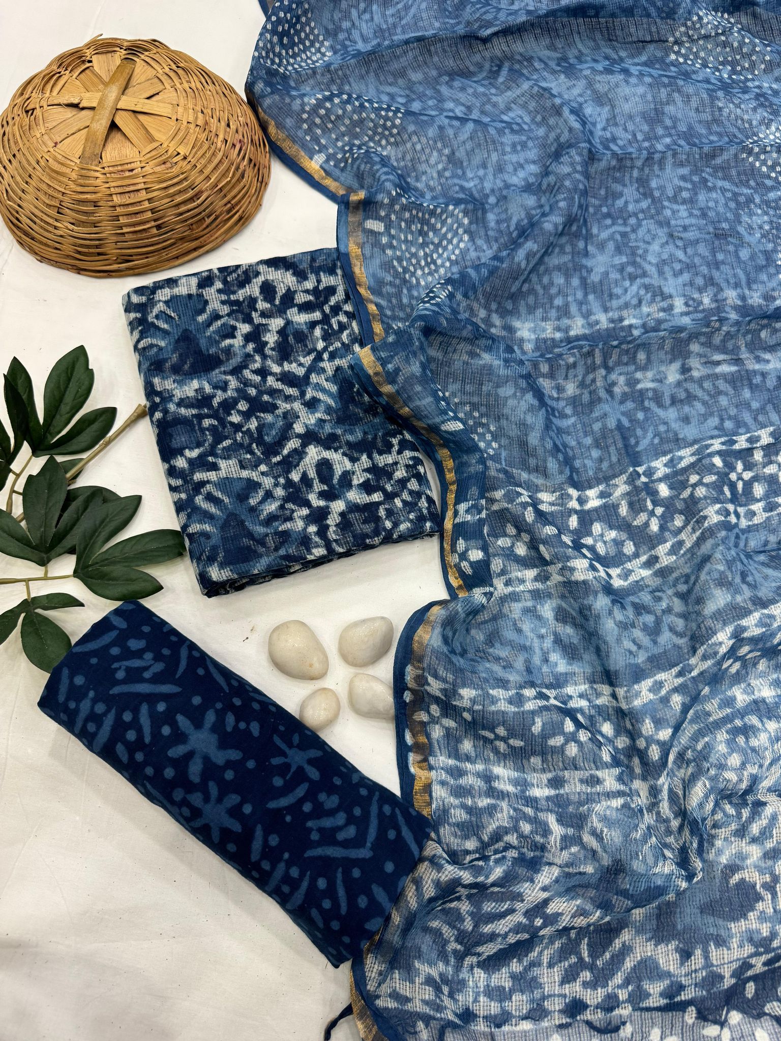 Indigo Dabu Print Kota Suit