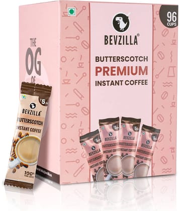 Bevzilla 96 Instant Coffee Powder Sachets (Butterscotch) - 192 Grams| Hot & Cold Coffee| Makes 96 Cups| 100 % Arabica Coffee