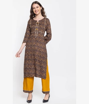 ELTHIA - Brown Silk Women's Straight Kurti ( Pack of 1 )
