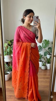 Launching new Soft Linen cotton Digital printed saree with aari work  & foil mirror work with aariwork cut work border